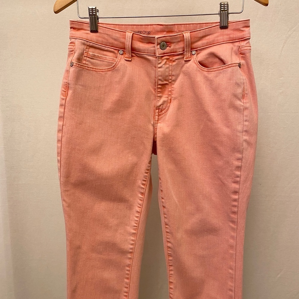 Talbots 6P Straight Crop Curvy Jeans Mid Rise Salmon Light Coral Pink Color - Picture 4 of 12